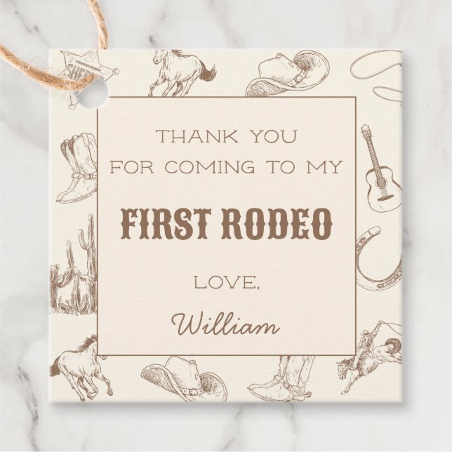First Rodeo Cowboy Western Birthday Thank You Tag (Front)