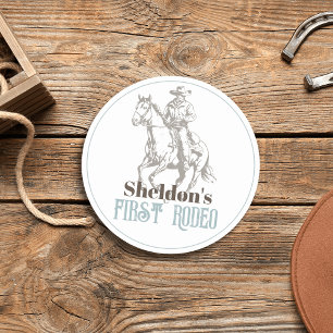 First Rodeo Cowboy Western Blue 1st Birthday Classic Round Sticker