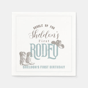 First Rodeo Cowboy Western Blue 1st Birthday Napkin