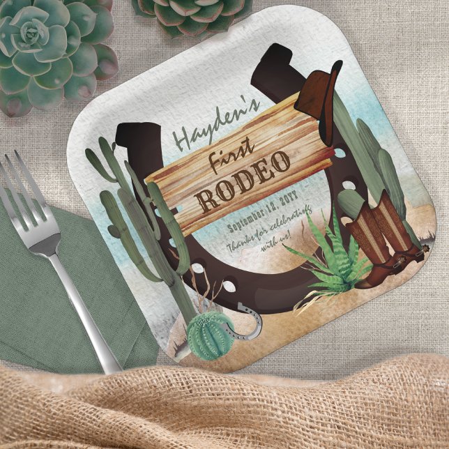 First Rodeo Cowboy Western Boy 1st Birthday Party Paper Plate (Creator Uploaded)