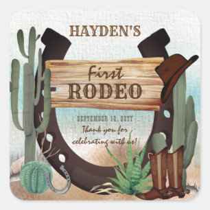 First Rodeo Cowboy Western Boy 1st Birthday Party Square Sticker