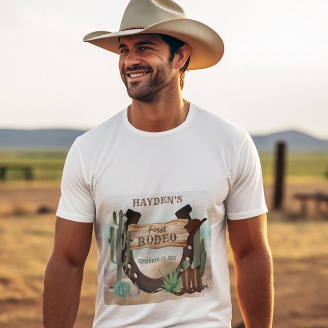First Rodeo Cowboy Western Boy 1st Birthday Party Tri-Blend Shirt (Boy's Rustic Western "First Rodeo" 1st Birthday Party T-Shirt for Dad | Men)