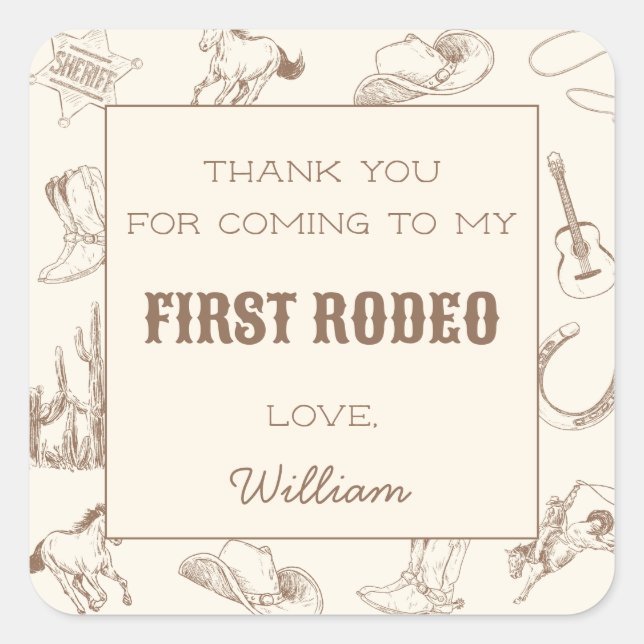 First Rodeo Cowboy Western Thank You Tag Sticker (Front)