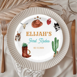 First Rodeo Cowboy Wild West Birthday Paper Plate