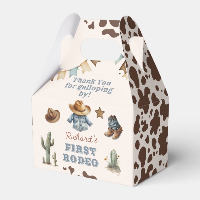 First rodeo Cowboy Wild west birthday party Favour Favour Box (Front Side)