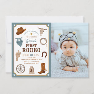 First Rodeo Cowboy Wild West First Birthday Photo Invitation