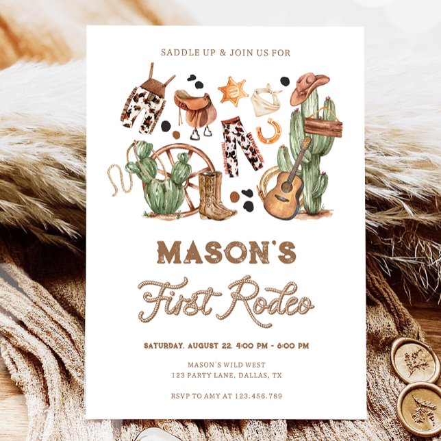 First Rodeo Cowboy Wild West Western Boy Birthday Invitation (Creator Uploaded)