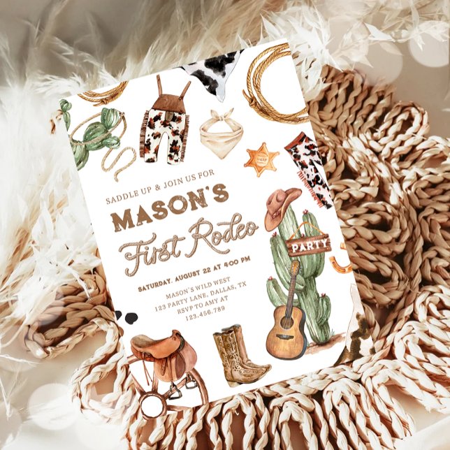 First Rodeo Cowboy Wild West Western Boy Birthday Invitation (Creator Uploaded)