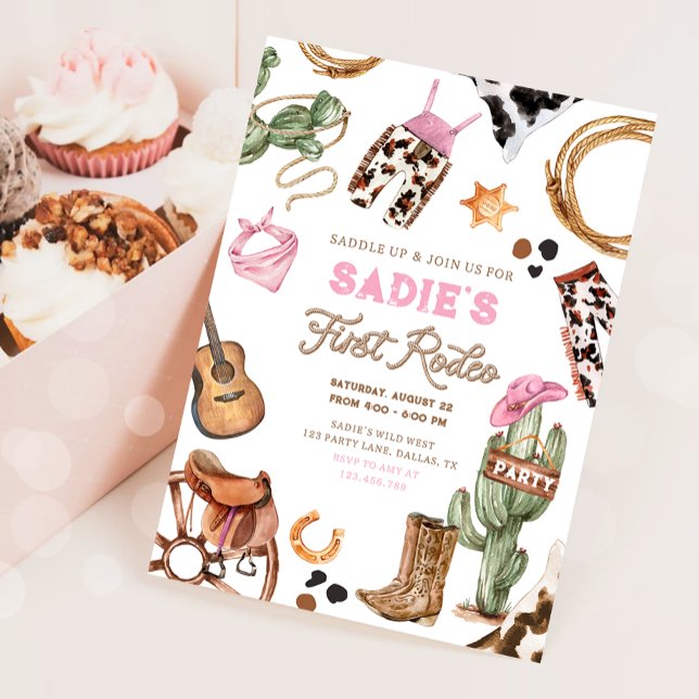 First Rodeo Cowboy Wild West Western Girl Birthday Invitation (Creator Uploaded)