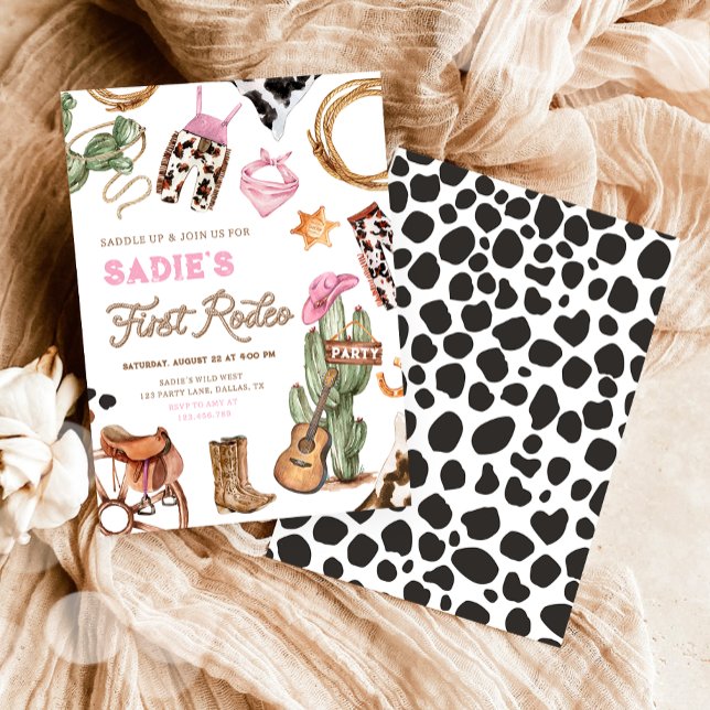 First Rodeo Cowboy Wild West Western Girl Birthday Invitation (Creator Uploaded)