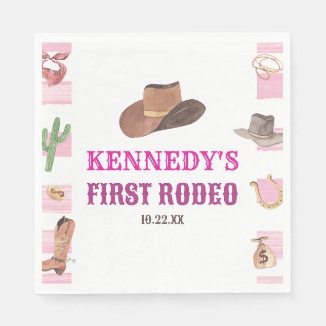 First Rodeo Cowgirl 1st First Birthday Party Napkin (Front)