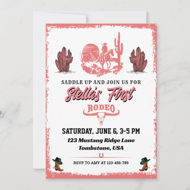 First Rodeo Cowgirl Birthday Party Invitation (Front)