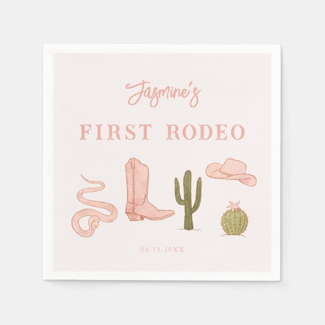 First Rodeo Cowgirl Birthday Party Napkin (Front)