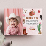 First Rodeo Cowgirl Birthday Photo Thank You Card<br><div class="desc">Our Cowgirl Thank You Cards are the perfect way to show gratitude and appreciation to your guests for celebrating with you. The design features a festive and colourful layout with space for a personalised message or a "thank you" note. They are perfect for sending out after the party to express...</div>
