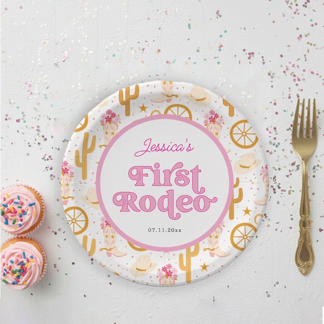 First Rodeo Cowgirl Boots Flowers 1st Birthday Paper Plate (Creator Uploaded)