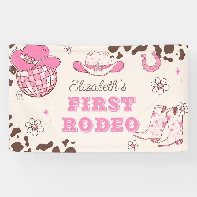 First Rodeo Cowgirl brown 1st Birthday party Banner (Horizontal)