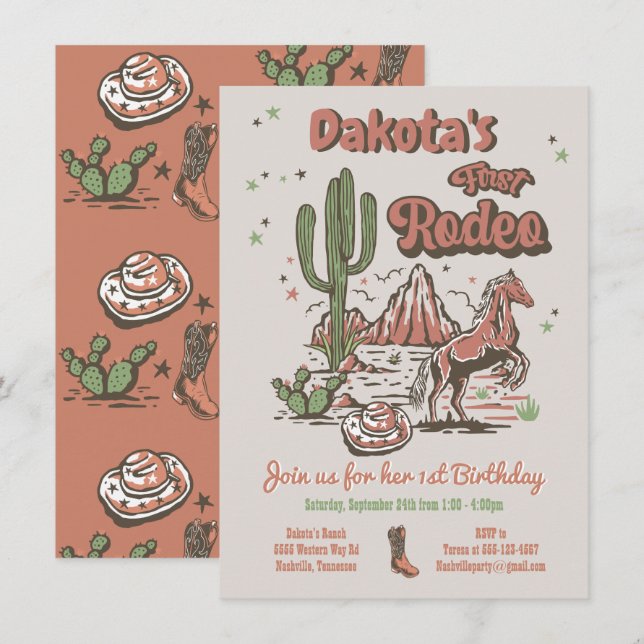 First Rodeo Cowgirl Cowboy Birthday Invitation (Front/Back)
