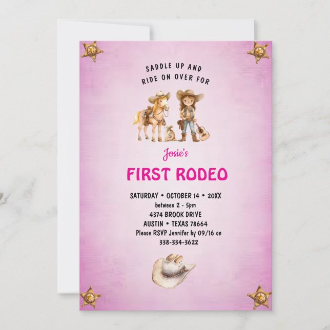 First Rodeo Cowgirl Kids 1st Birthday  Invitation (Front)