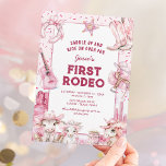 First Rodeo Cowgirl Kids 1st Birthday Invitations<br><div class="desc">Capture the lively spirit of the Wild West with our first birthday invitations! Personalise a charming desert scene adorned with pink confetti,  horses,  cows,  and iconic cowgirl items. It's your little one's first rodeo,  and trust us,  these invitations will make it unforgettable.</div>