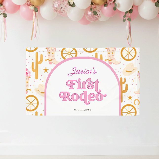 First Rodeo Cowgirl Pink 1st Birthday Party Banner (Creator Uploaded)