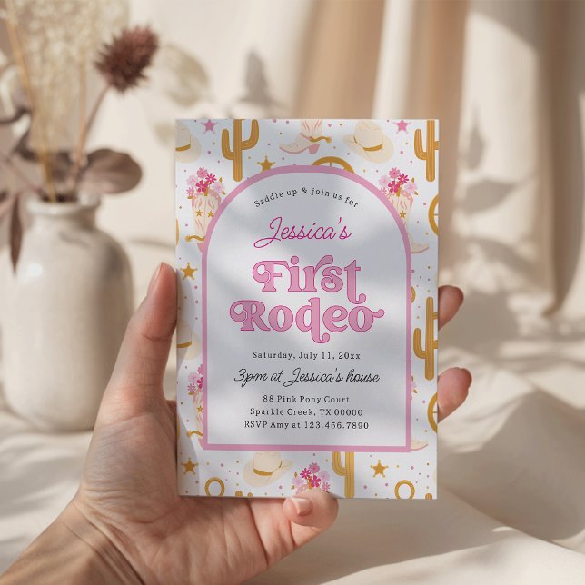 First Rodeo Cowgirl Pink 1st Birthday Party Invitation (Creator Uploaded)