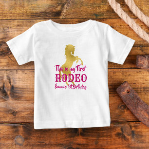 First rodeo cowgirl pink and gold personalised baby T-Shirt