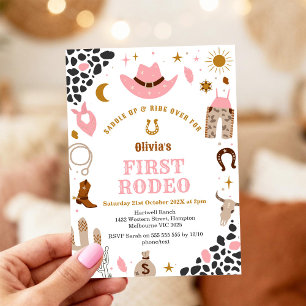 First Rodeo Cowgirl Pink Western 1st Birthday Invitation