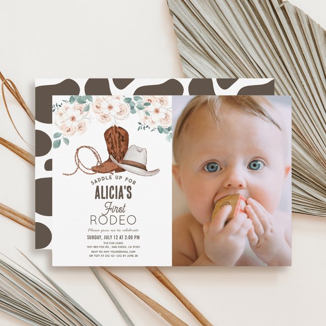 First Rodeo Cowgirl Western Floral 1st Birthday Invitation (Creator Uploaded)