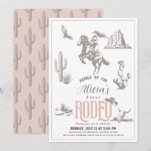 First Rodeo Cowgirl Western Pink 1st Birthday Invitation