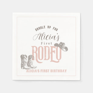First Rodeo Cowgirl Western Pink 1st Birthday Napkin