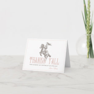 First Rodeo Cowgirl Western Pink 1st Birthday Thank You Card