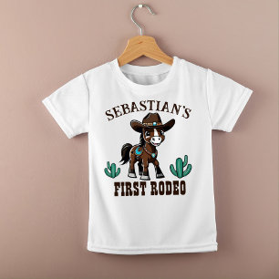 First Rodeo cute cowboy horse birthday party Baby T-Shirt