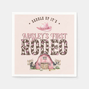 First Rodeo Cute Pink Personalised 1st Birthday Napkin