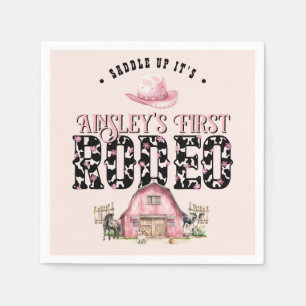 First Rodeo Cute Pink Personalised 1st Birthday Napkin