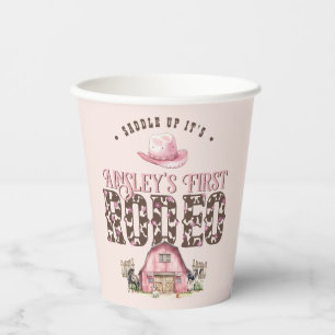 First Rodeo Cute Pink Personalised 1st Birthday Paper Cups
