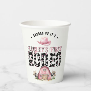 First Rodeo Cute Pink Personalised 1st Birthday Paper Cups