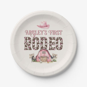 First Rodeo Cute Pink Personalised 1st Birthday Paper Plate