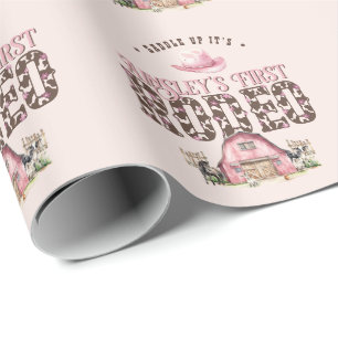 First Rodeo Cute Pink Personalised 1st Birthday Wrapping Paper