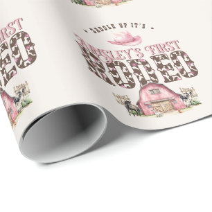 First Rodeo Cute Pink Personalised 1st Birthday Wrapping Paper