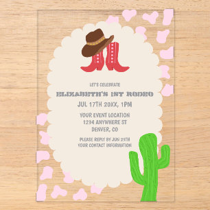 First Rodeo Girl 1st Birthday Acrylic Invitations