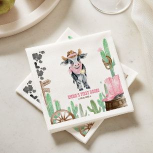 First Rodeo Girl 1st Birthday Baby Cow Napkin