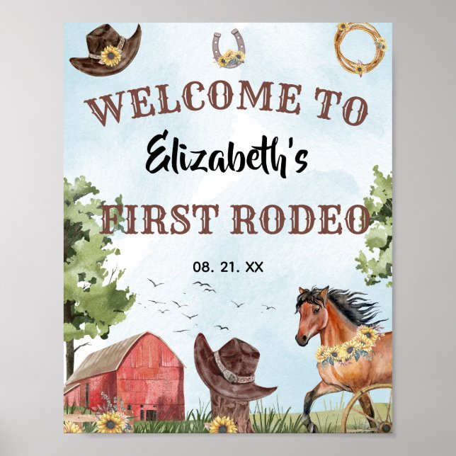 First Rodeo Horse Barn 1st Birthday Party Welcome Poster (Front)