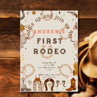 First Rodeo Horseshoe Pattern Country Invitation
