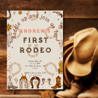 First Rodeo Horseshoe Pattern Country  Magnetic Invitation