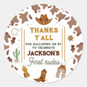First Rodeo Neutral Southern Cowboy Birthday Classic Round Sticker