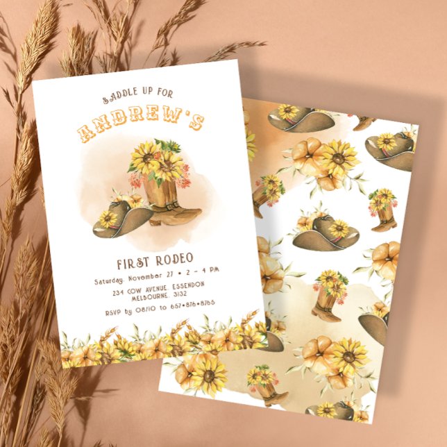 First Rodeo Neutral Southern Cowboy Birthday Invitation (Creator Uploaded)