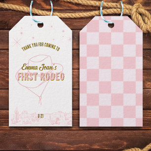 First Rodeo Pink Cowgirl 1st Birthday Thank You Gift Tags