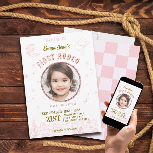 First Rodeo Pink Cowgirl First Birthday  Invitation