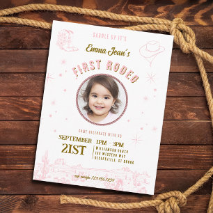 First Rodeo Pink Cowgirl First Birthday Invitation Postcard