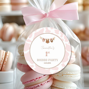 First Rodeo Pink Cowgirl Western Birthday Classic Round Sticker